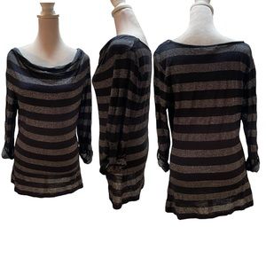 Banana Republic Navy Blue & Shiny Silver Striped Cowl Neck Sweater Size Small